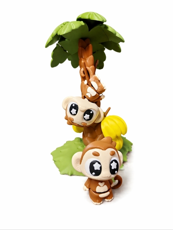 Other - Monkey Figurine Set – 3D Printed In-House with Palm Tree & Bananas